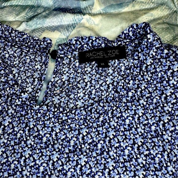 Rachel Zoe Blue Sleeveless Babydoll Crewneck Keyhole Back Blouse Top Size XL - Picture 3 of 5